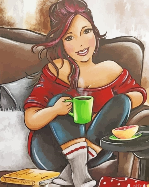 Fat Woman Drinking Coffee Paint By Numbers.png