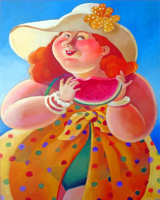Fat Woman Eating Watermelon Paint By Number.png