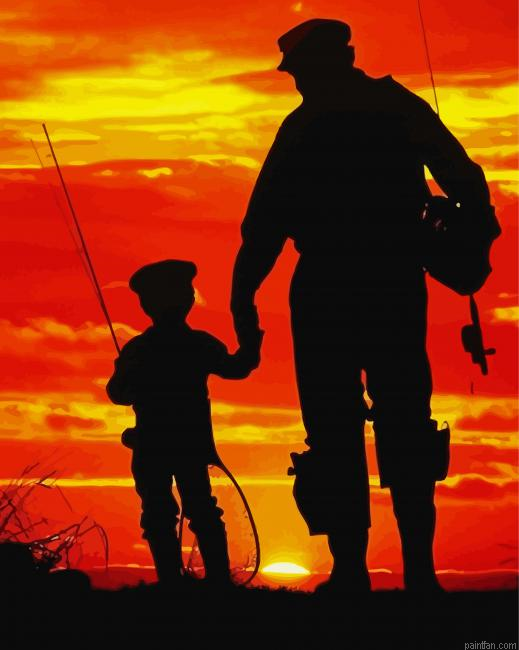 Father And Son Fishing Silhouette At Sunset Paint By Numbers.png