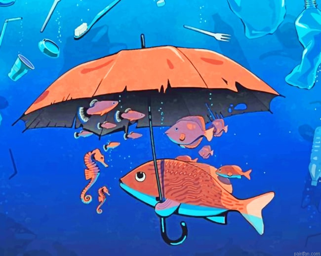 Fish Holding An Umbrella Seascape Paint By Numbers.png