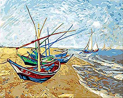 Fishing Boats Saintes Maries By Van Gogh Seascape Paint By Number.png