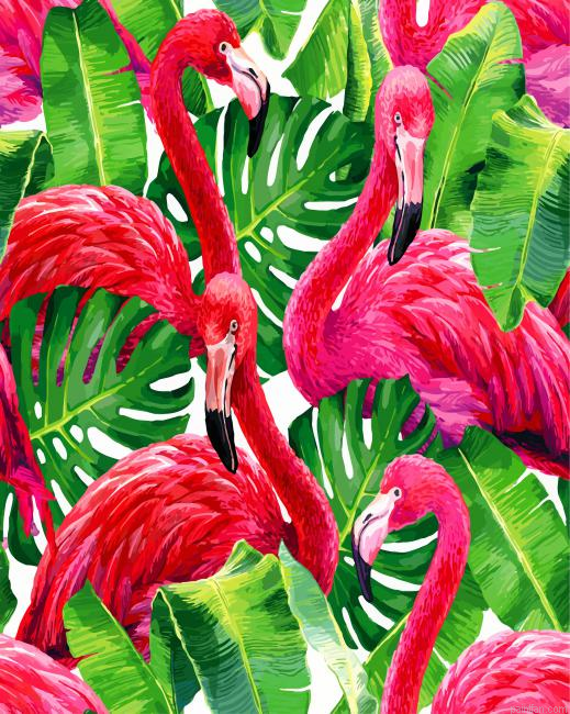 Flamingos In Monstera Plants Paint By Number.png