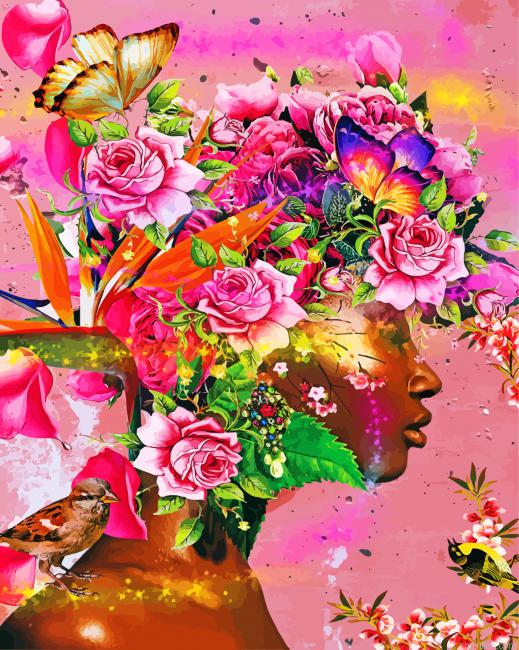 Floral Black Woman Paint By Number.png