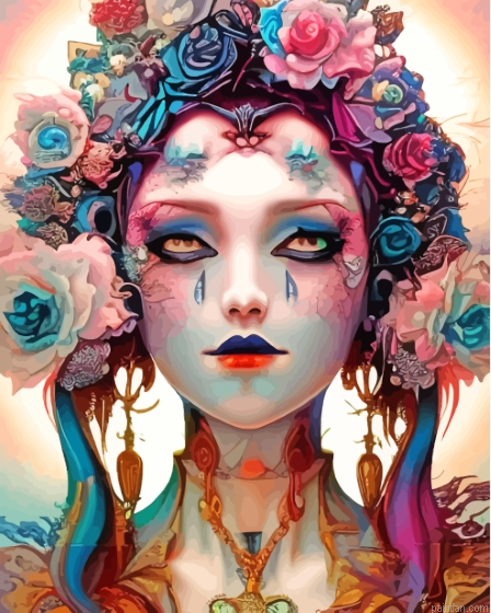 Floral Goth Girl Paint By Numbers.png