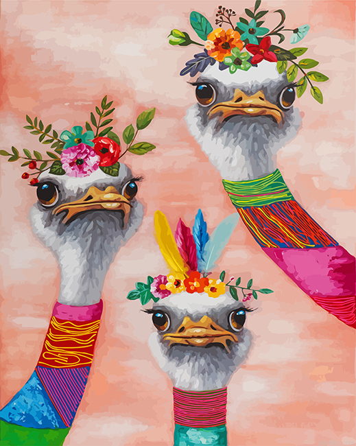 Floral Ostriches Paint By Numbers.png