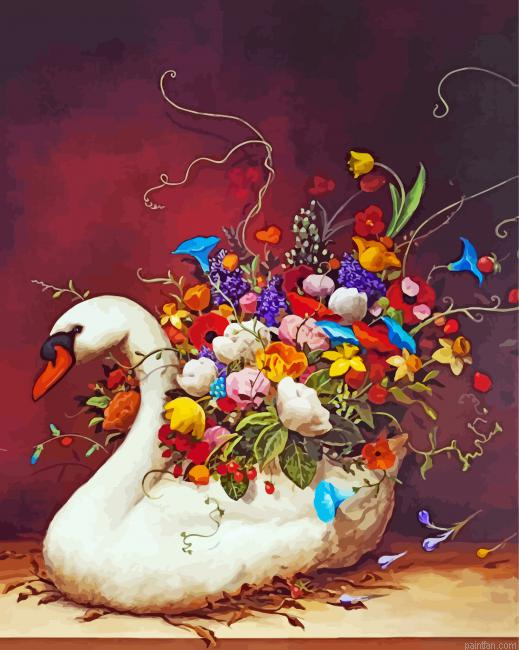 Floral Swan Bird Paint By Number.png
