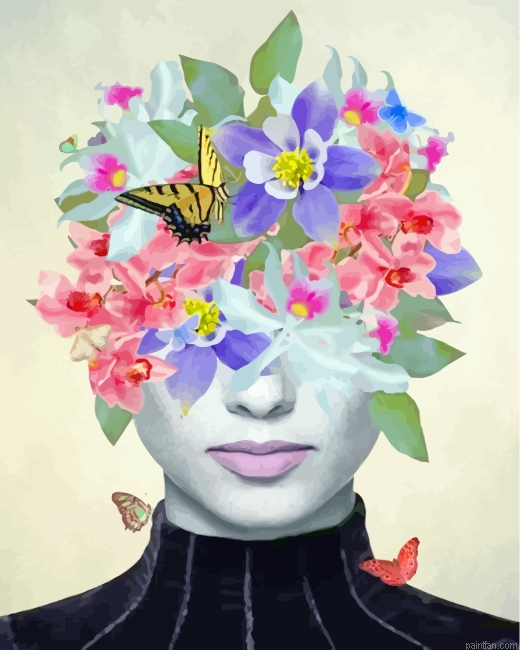 Floral Woman And Butterflies Paint By Number.png