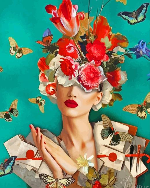Flower Woman And Butterflies Paint By Number.png