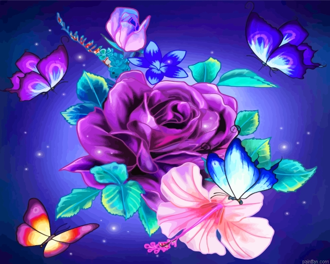 Flowers And Butterflies Paint By Number.png
