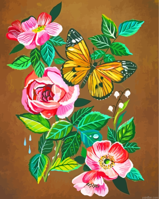 Flowers And Butterfly Paint By Number.png