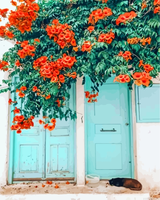Flowers Blue Doors Paint By Number.png