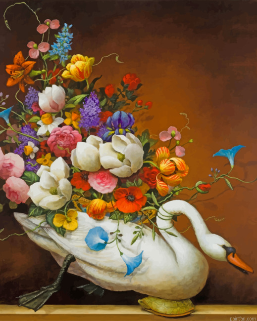 Flowers On Swan Art Paint By Number.png
