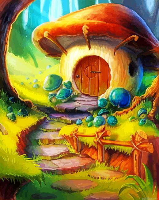 Forest Mushroom House Paint By Number.png