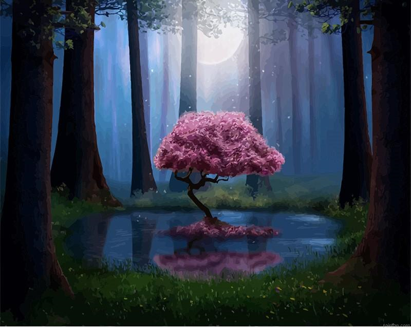 Forest Pink Tree Landscape Paint By Number.png