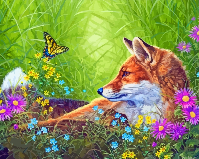 Fox And Butterfly Paint By Number.png