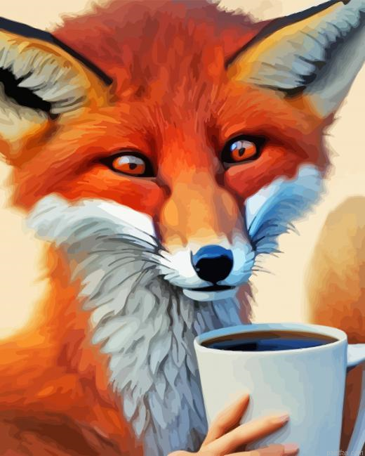 Fox Drinking Coffee Paint By Numbers.png
