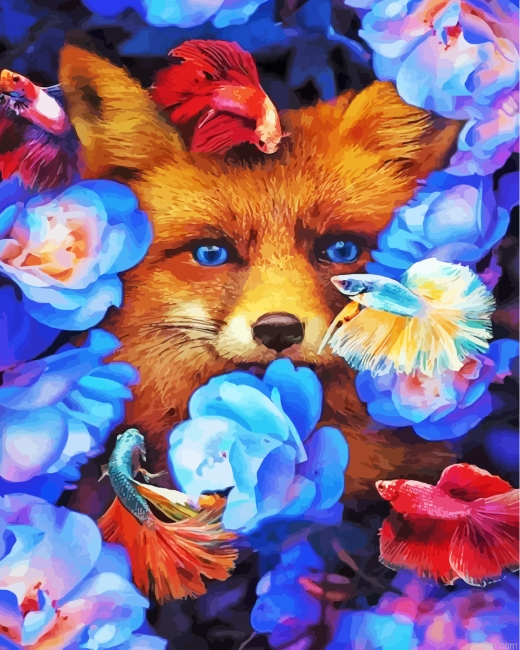 Fox With Fish And Flowers Paint By Number.png