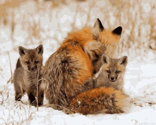 Foxes In Snow Paint By Numbers.png