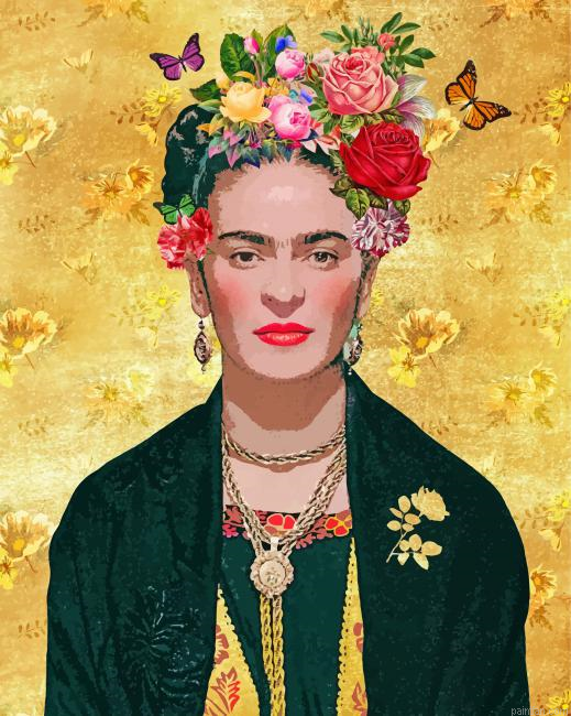Frida With Flowers And Butterflies Paint By Number.png