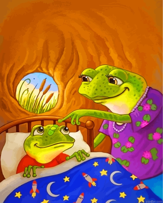 Frog Momy Taking Care Of Her Son Paint By Number.png