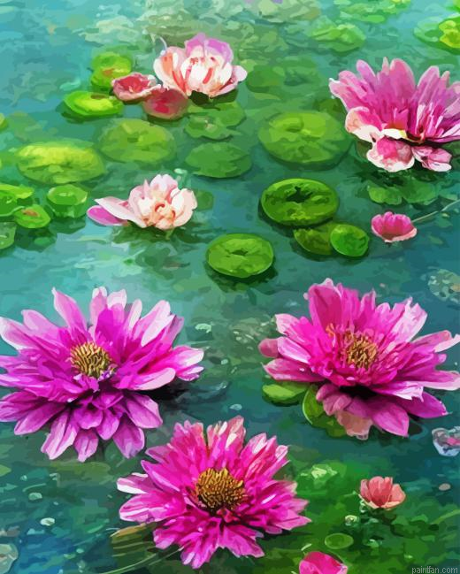 Fuchsia Water Lilies Paint By Numbers.png