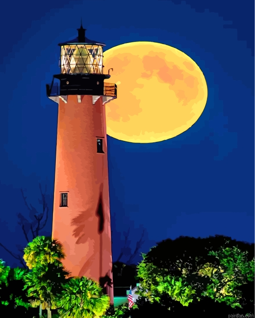 Full Moon Behind Jupited Lighthouse Paint By Number.png