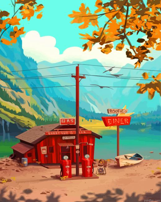 Gas Station By Lake Paint By Number.png