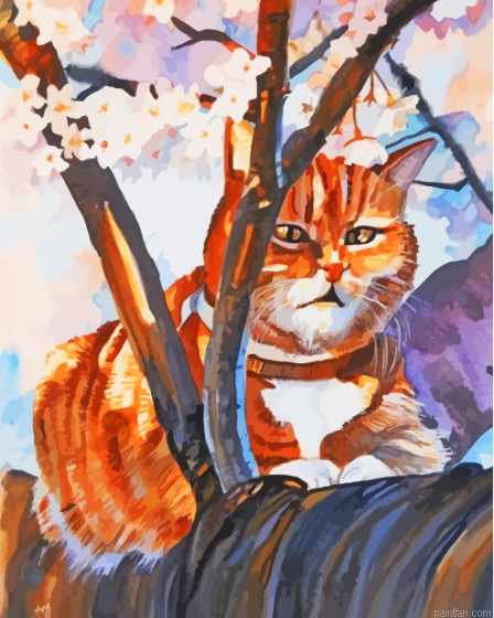 Ginger Cat In Cherry Tree Paint By Numbers.png