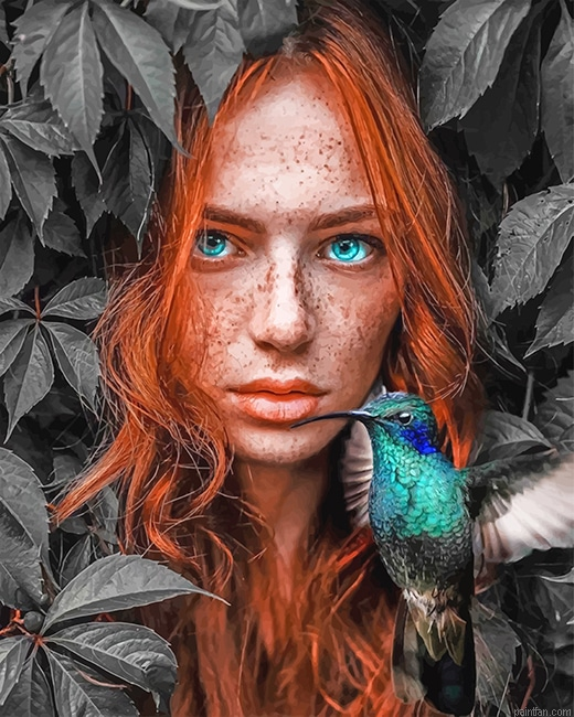 Ginger Woman With Bird New Paint By Numbers.png