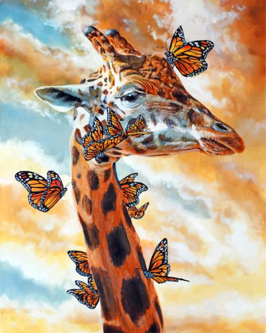 Giraffe And Butterflies Paint By Number.png
