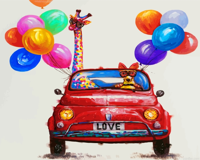 Giraffe And Dog In Car Paint By Number.png