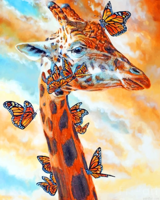 Giraffe And Monarch Butterflies Paint By Number.png