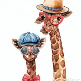 Giraffe And Baby Wearing Glasses Paint By Numbers.png