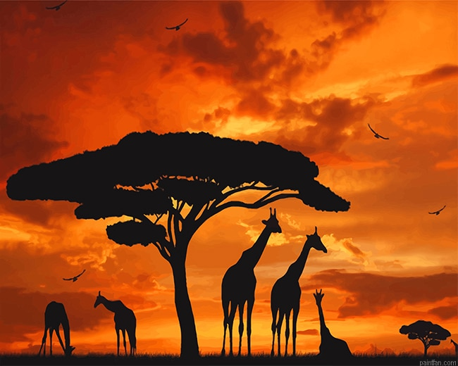 Giraffes Silhouette Sunset New Paint By Numbers.png