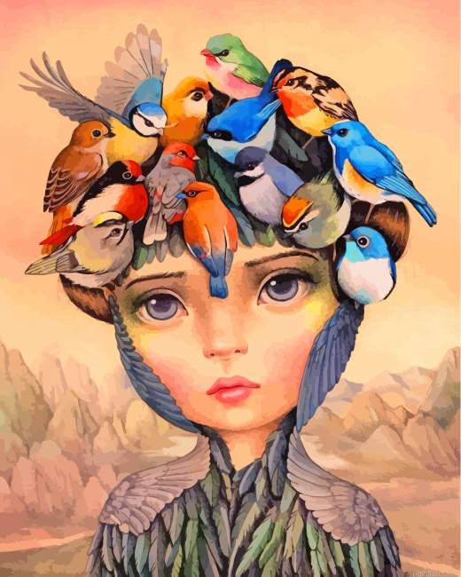 Girl And Birds Art Paint By Number.png