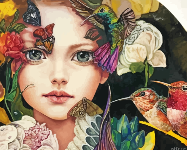 Girl And Birds Paint By Number.png