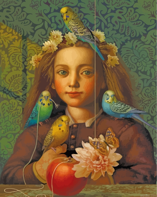 Girl And Budgies Paint By Number.png