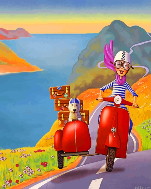 Girl And Dog On Motorcycle Paint By Number.png