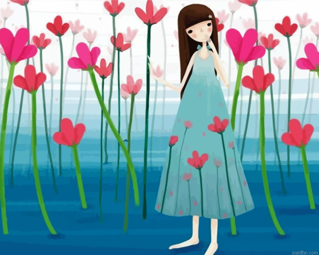 Girl And Pink Flowers Paint By Number.png