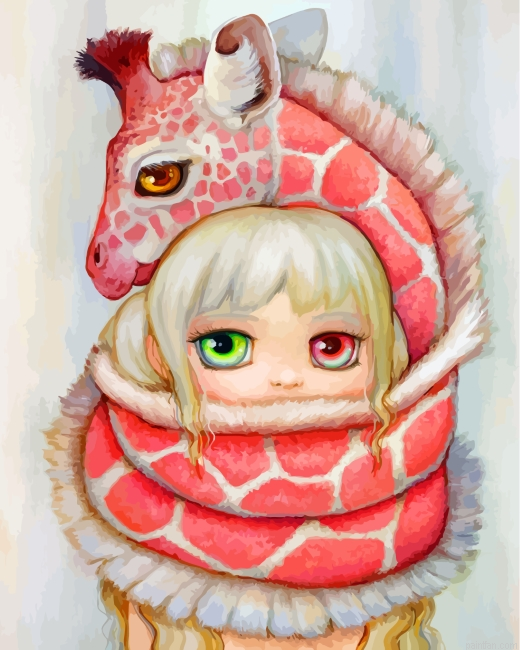 Girl And Pink Giraffe Paint By Number.png