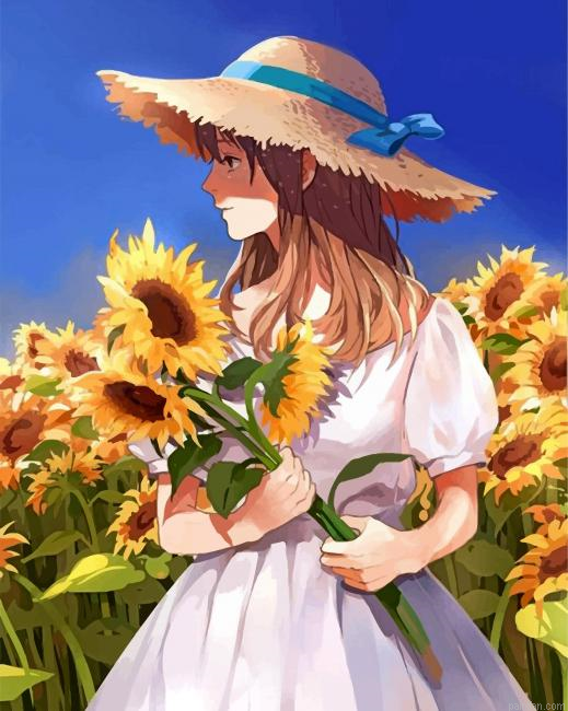 Girl And Sunflowers Paint By Number.png