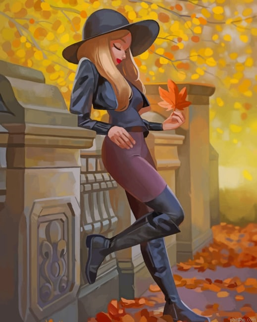Girl Enjoying The Autumn Season New Paint By Numbers.png