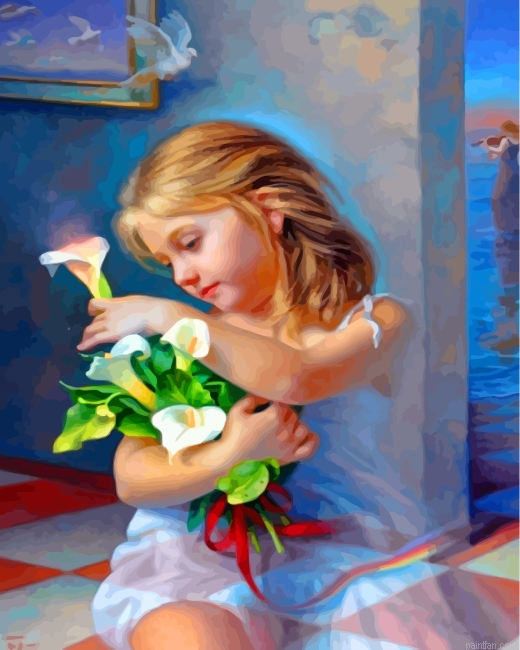 Girl Holding Flowers Paint By Number.png