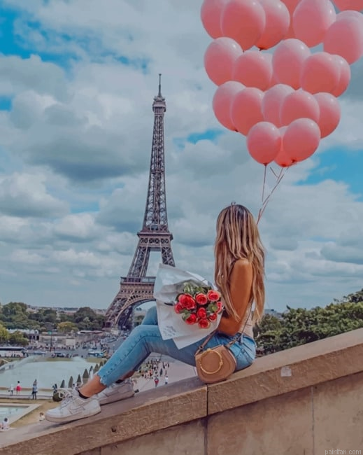 Girl Holding Pink Balloons In Paris New Paint By Numbers.png