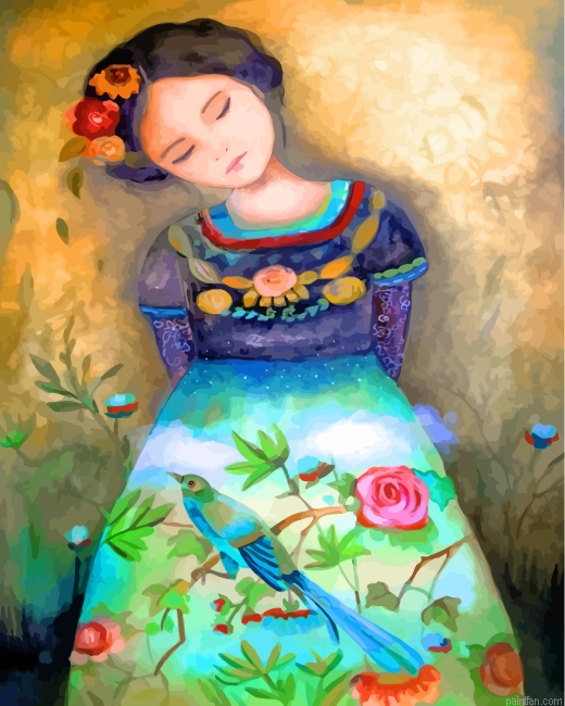 Girl In Floral Dress Paint By Number.png