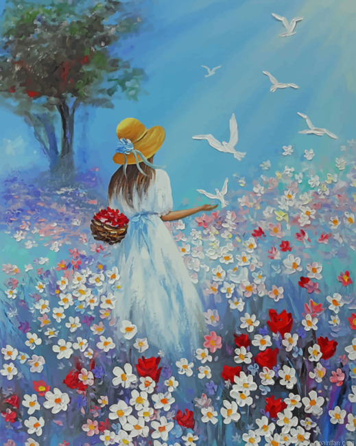 Girl In Flowers Garden Art Paint By Numbers.png