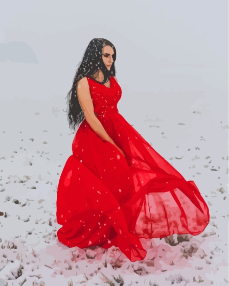 Girl In Red Dress In Snow Paint By Numbers.png