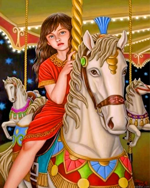 Girl On A White Carousel Paint By Number.png