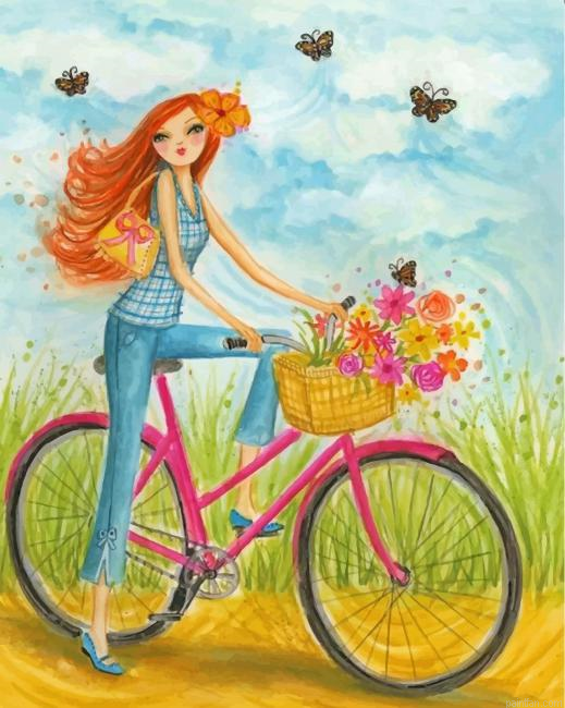 Girl On Bicycle Paint By Number.png