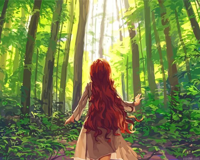 Girl Running In The Forest Paint By Numbers.png
